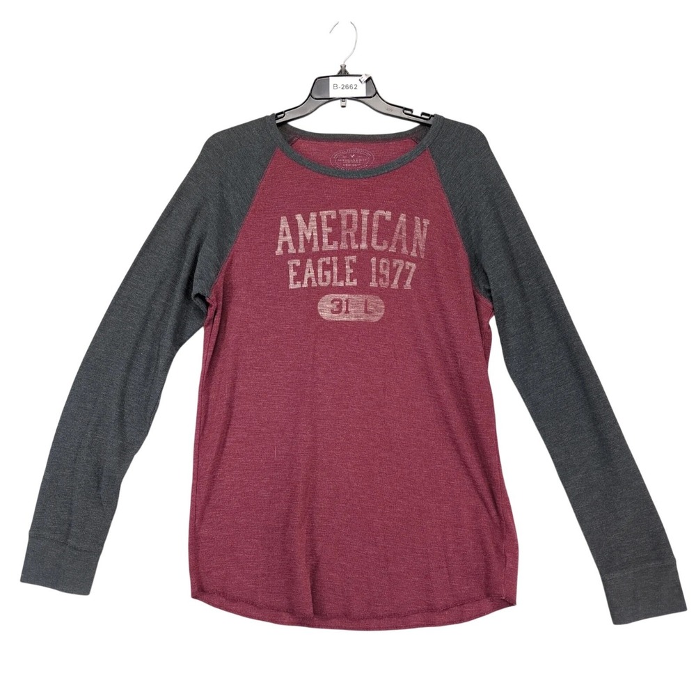 American Eagle Burgundy Gray Thermal T-Shirt Mens XLT Athletic Fit Casual Sporty